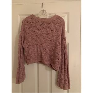 Mauve cropped cable knit sweater